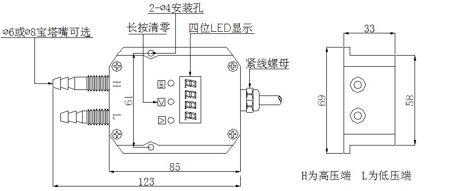 LED数显差压变送器尺寸